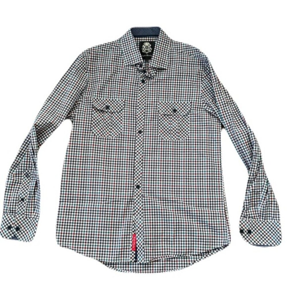 English Laundry Small Multi Color Check Pattern Long Sleeve Shirt